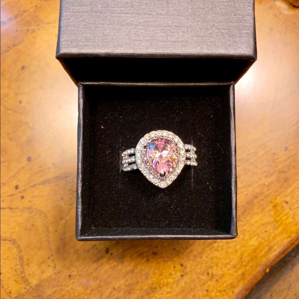 Pear Shaped Pink CZ Engagement Style Ring